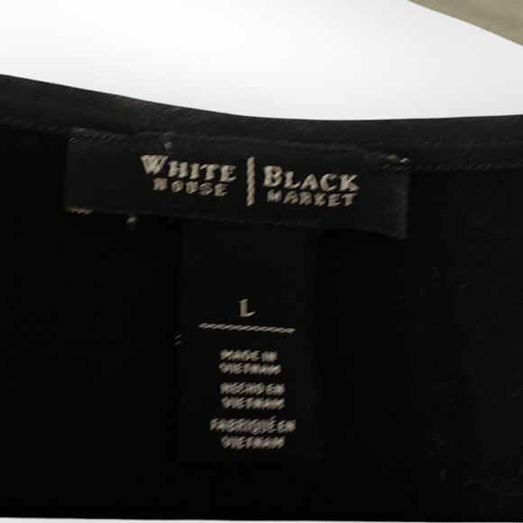 WHBM BLACK FAUX WRAP V Neck 3/4 sleeve top blouse SZ L - Picture 5 of 6